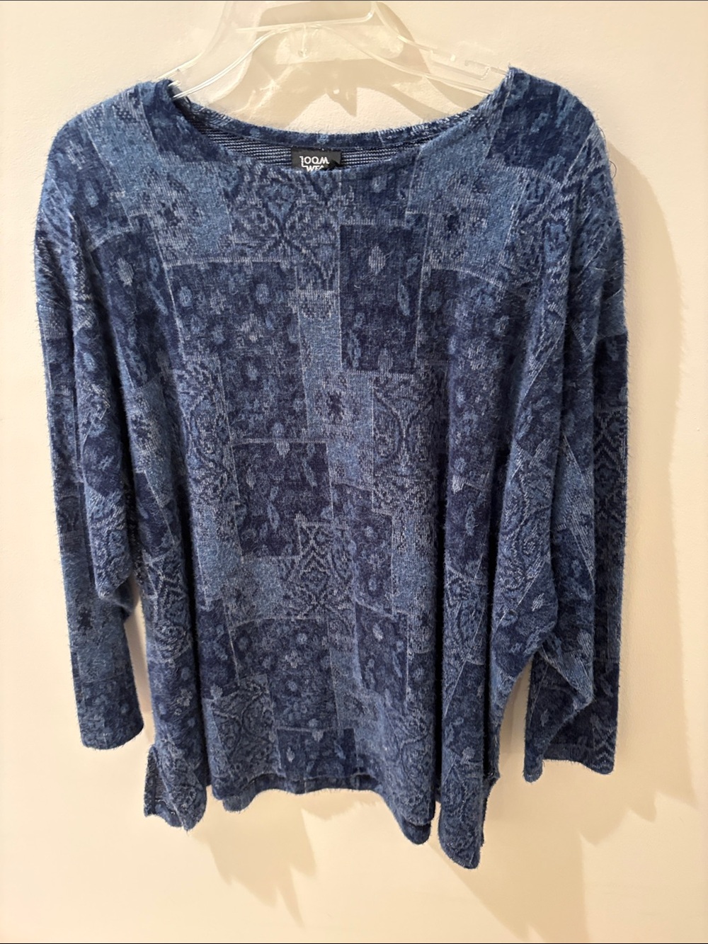 J.O.A. Navy Blue Patchwork-Print Pullover Sweatshirt